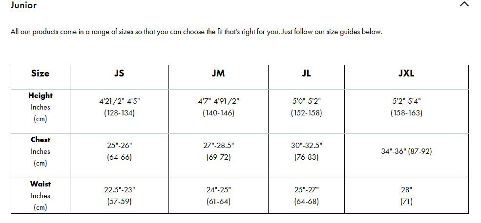 GILL JUNIOR SIZE GUIDE 24 0 Size Chart